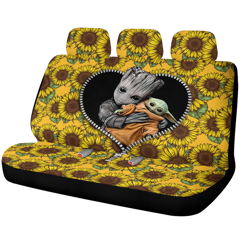 Baby Groot Hold Baby Yoda Zipper Sunflower Car Back Seat Covers Decor Protectors Nearkii