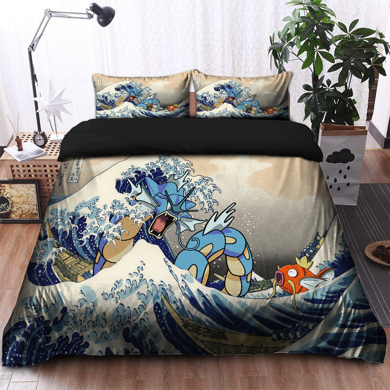 Gyarados Magikarp The Great Wave Japan Pokemon Bedding Set Duvet Cover And 2 Pillowcases