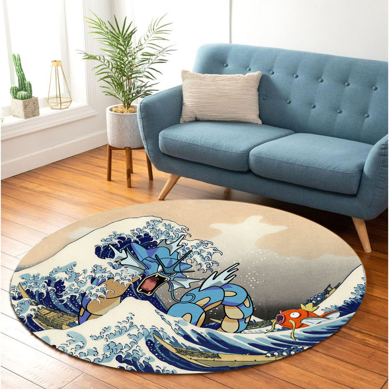 Gyarados Magikarp The Great Wave Japan Round Carpet Rug Bedroom Livingroom Home Decor