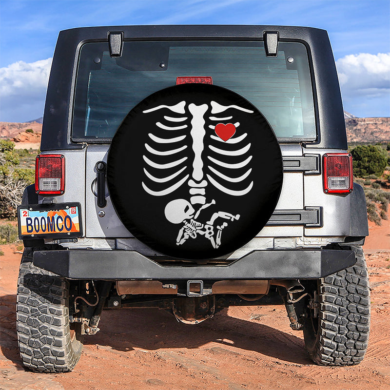 Cute Heart Skull Mom And Baby Jeep Car Spare Tire Covers Gift For Campers