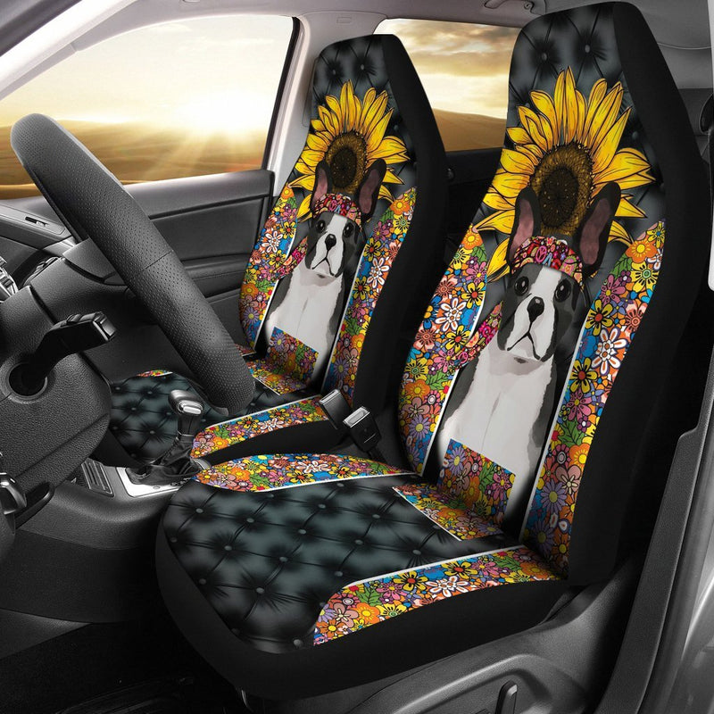 Hippie Boston Terrier Premium Custom Car Premium Custom Car Seat Covers Decor Protectors Decor Protector Nearkii