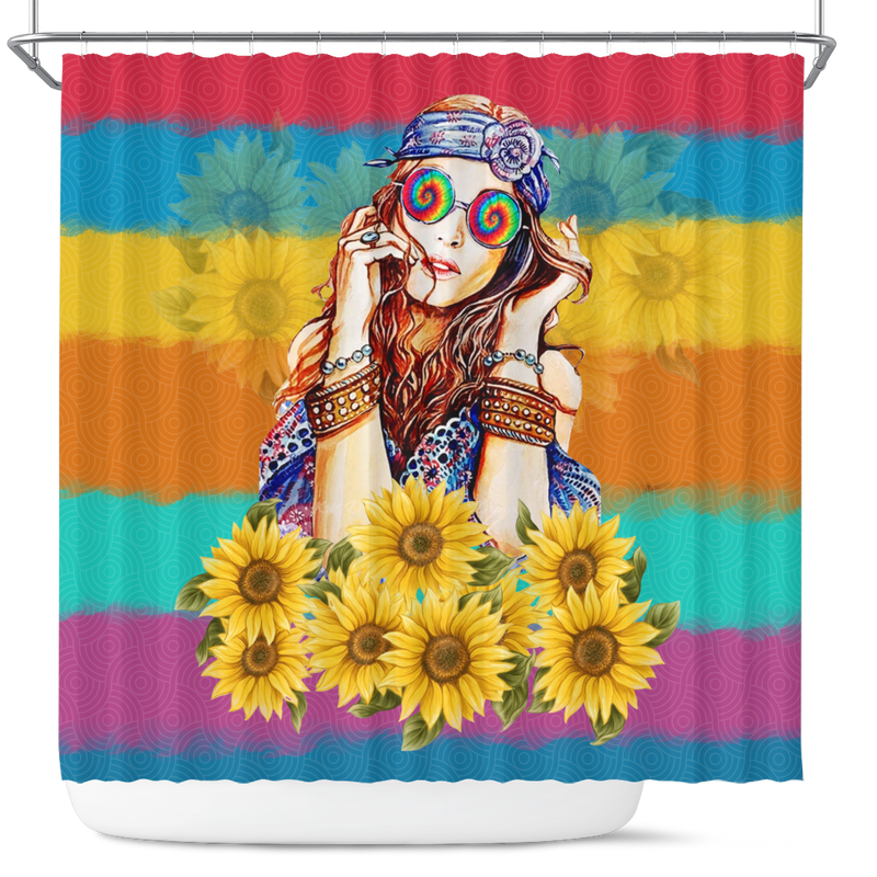 Hippie Girl Sunflower Shower Curtain Nearkii