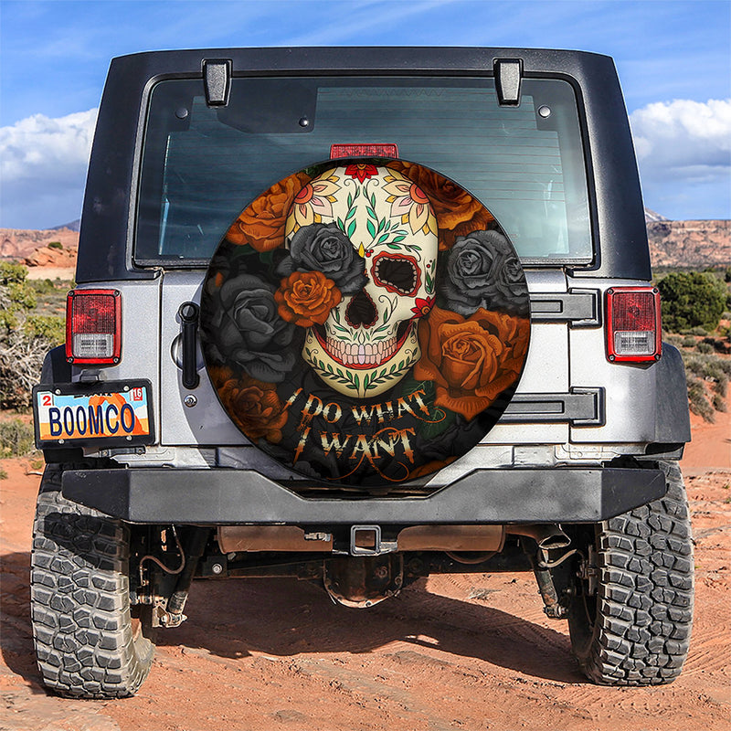 I Do What I Want Skull Roses Mandala Car Spare Tire Covers Gift For Campers Nearkii