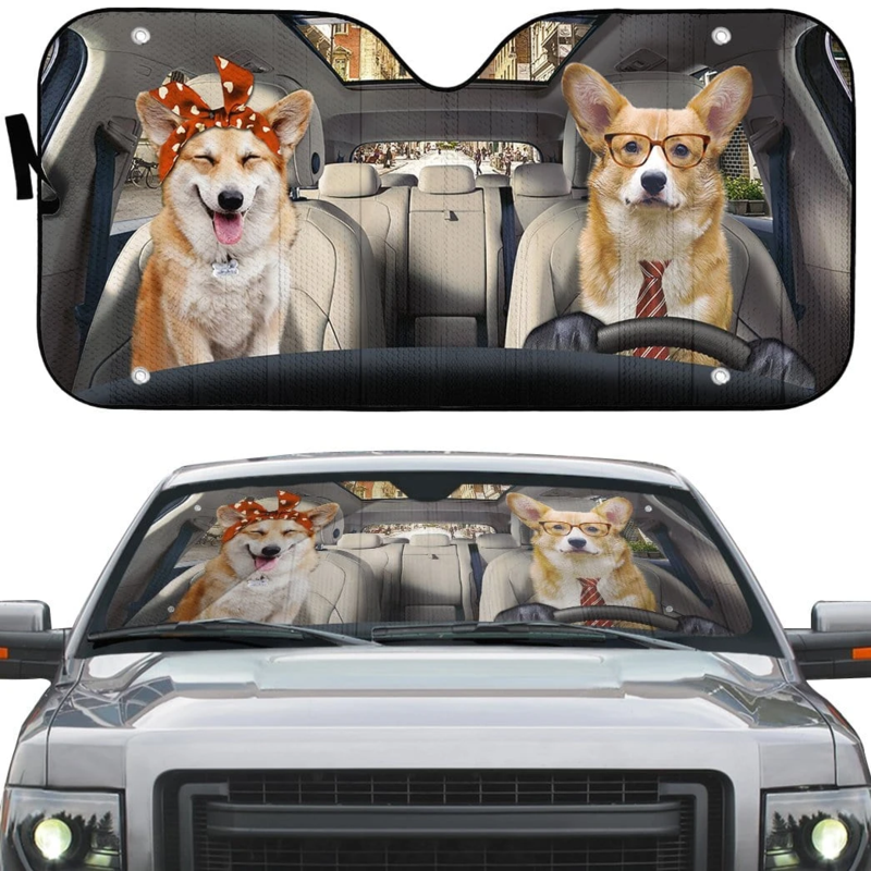 Adorable Couple Corgi Dogs Car Sunshade Gift Ideas 2023 Nearkii