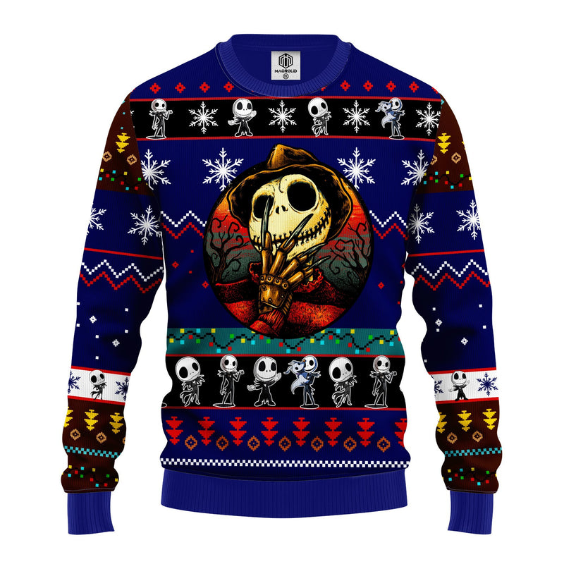 Jack Skellington Halloween Ugly Christmas Sweater Blue 1 Amazing Gift Idea Thanksgiving Gift Nearkii