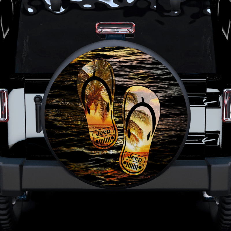 Yellow Summer Sea Wave Women Flip Flops Tropical Beach Sunset Sandals Jeep Car Spare Tire Covers Gift For Campers Nearkii