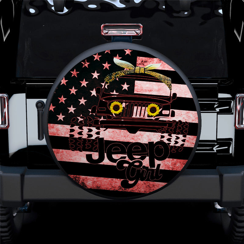 Sunflower Jeep Girl American Flag Car Spare Tire Covers Gift For Campers Nearkii