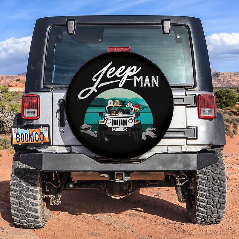 Jeep Man And Dogs Car Spare Tire Covers Gift For Campers Nearkii