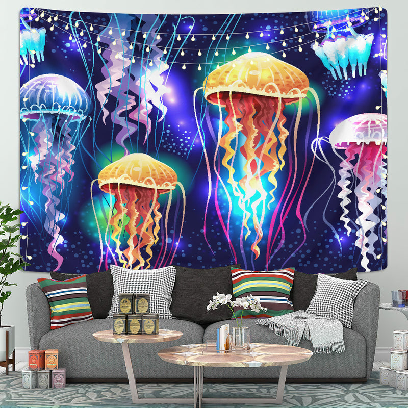 Jellyfishes Glowing Underwater Tapestry Room Decor Nearkii