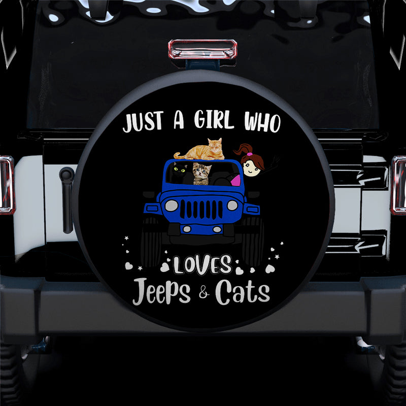 Just A Girl Who Love Jeep And Cat Blue Car Spare Tire Covers Gift For Campers Nearkii