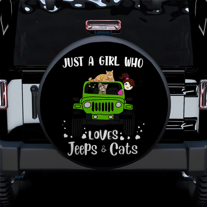 Just A Girl Who Love Jeep And Cat Green Car Spare Tire Covers Gift For Campers Nearkii