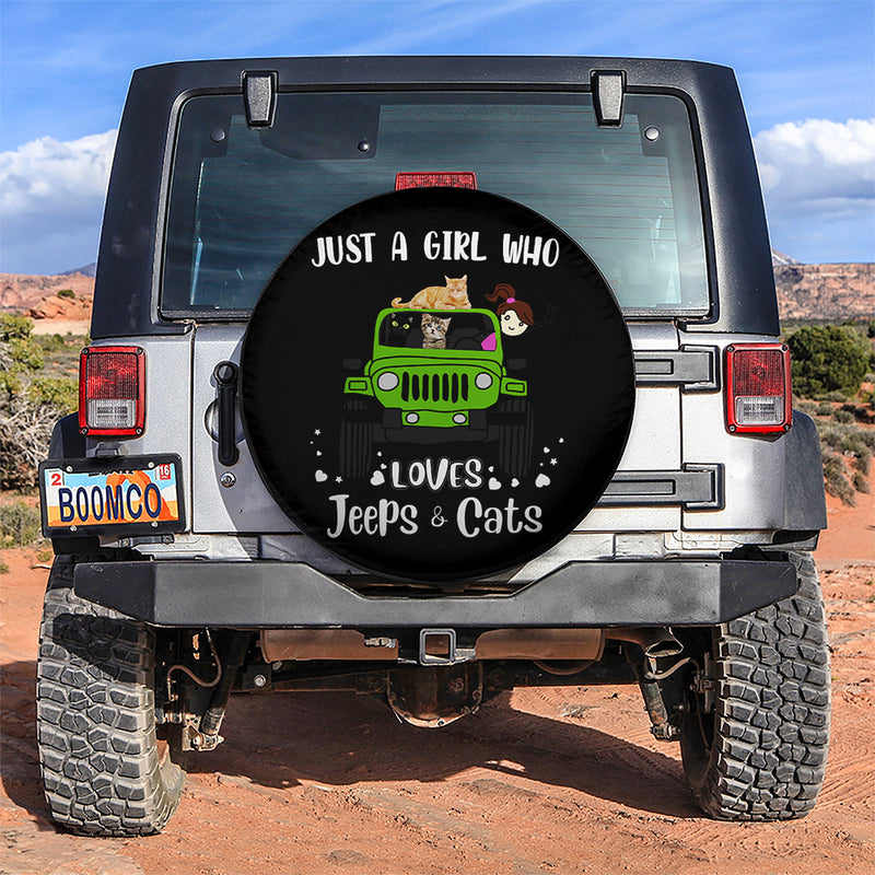 Just A Girl Who Love Jeep And Cat Green Car Spare Tire Covers Gift For Campers Nearkii