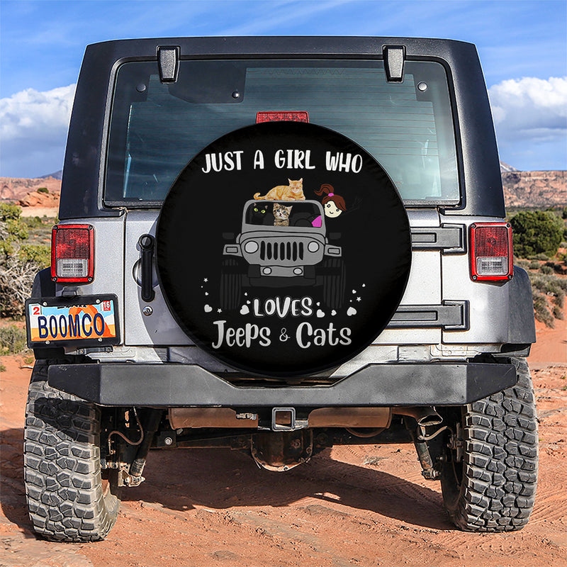Just A Girl Who Love Jeep And Cat Grey Car Spare Tire Covers Gift For Campers Nearkii