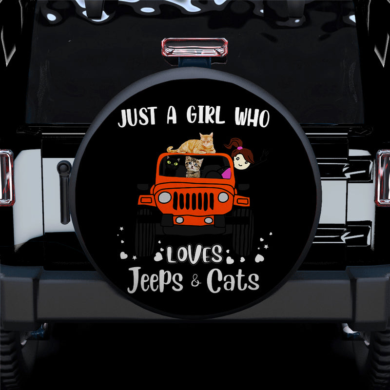 Just A Girl Who Love Jeep And Cat Orange Car Spare Tire Covers Gift For Campers Nearkii