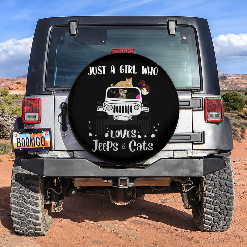 Just A Girl Who Love Jeep And Cat White Car Spare Tire Covers Gift For Campers Nearkii
