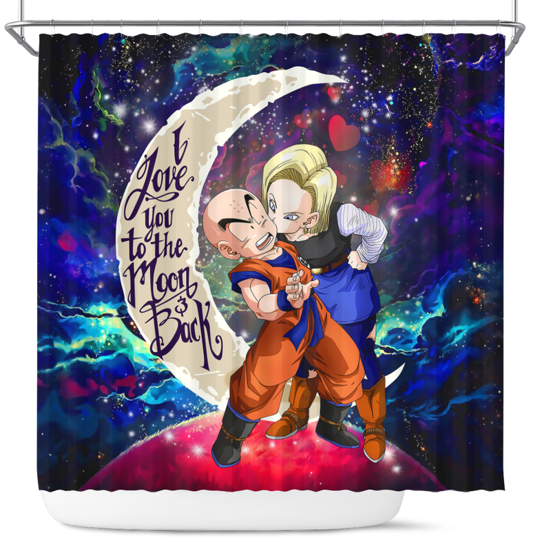 Krillin And Android 18 Dragon Ball Love You To The Moon Galaxy Shower Curtain Nearkii