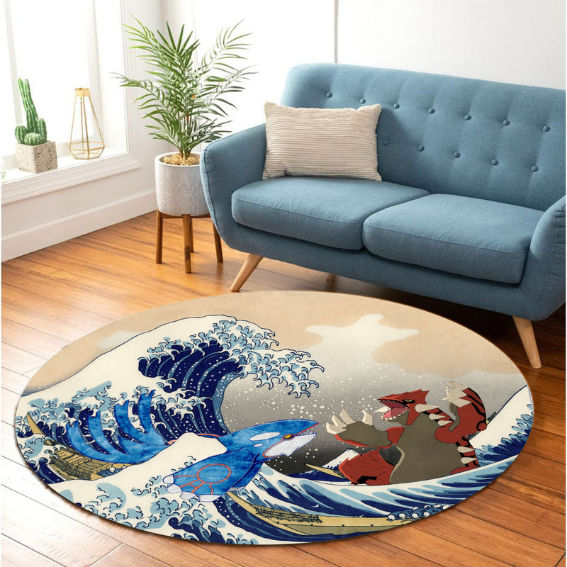 Kyogre Vs Groudon The Great Wave Japan Pokemon Round Carpet Rug Bedroom Livingroom Home Decor