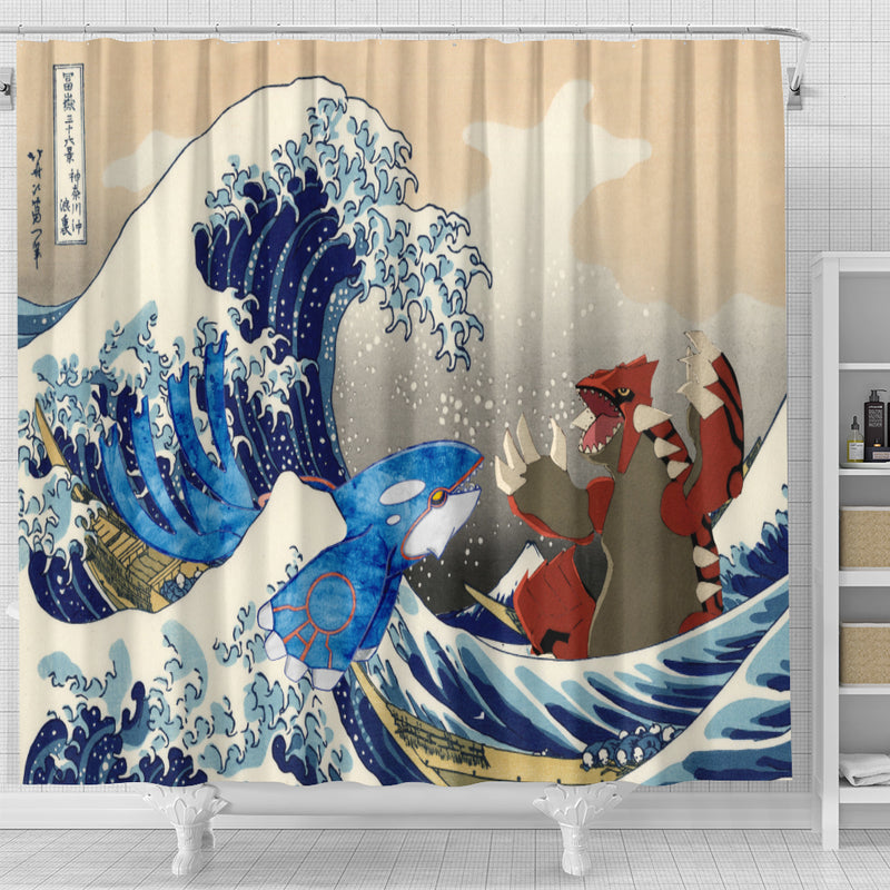 Kyogre Vs Groudon The Great Wave Japan Pokemon Shower Curtain