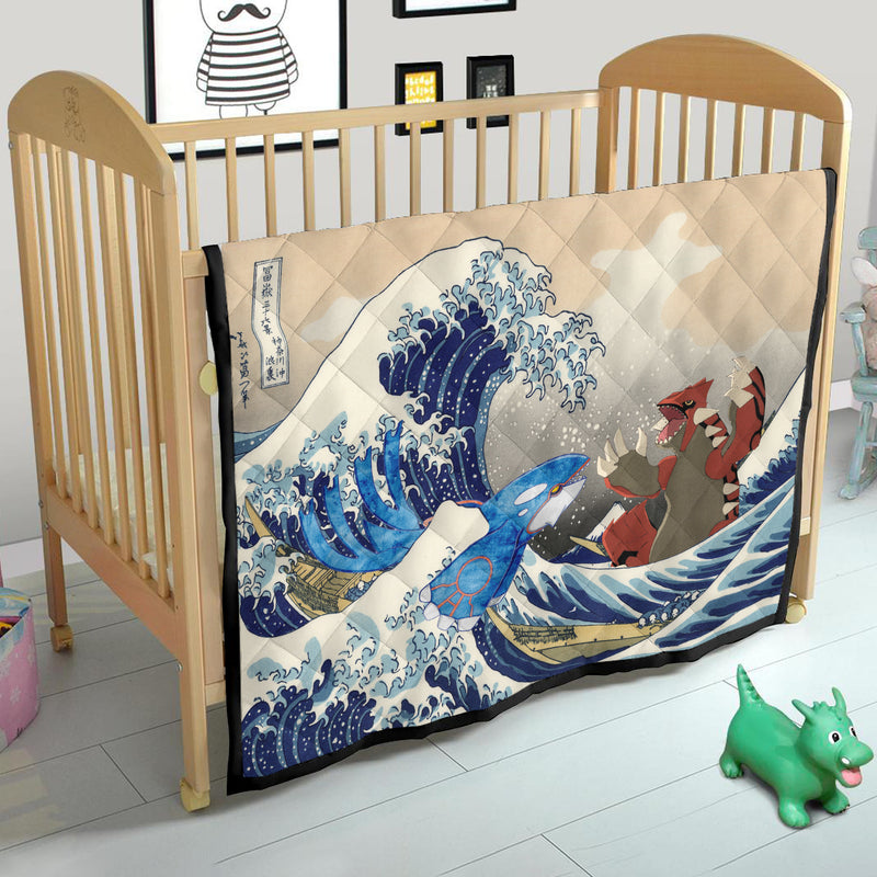 Kyogre Vs Groudon The Great Wave Japan Pokemon Quilt Blanket