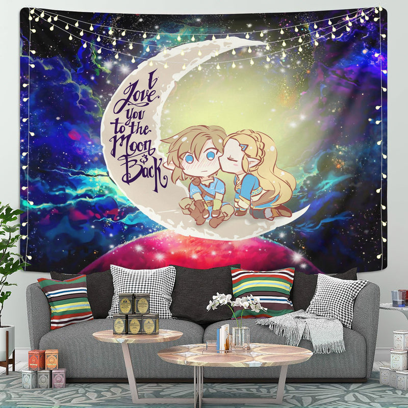 Legend Of Zelda Couple Chibi Moon And Back Galaxy Tapestry Room Decor Nearkii