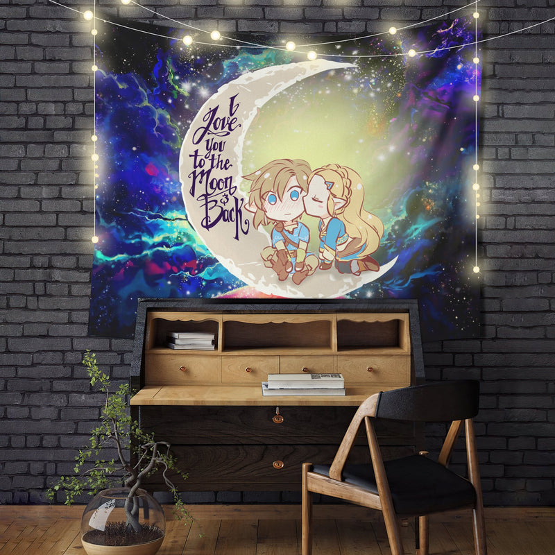 Legend Of Zelda Couple Chibi Moon And Back Galaxy Tapestry Room Decor Nearkii