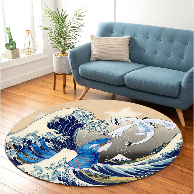 Lugia Vs Kyogre The Great Wave Japan Pokemon Round Carpet Rug Bedroom Livingroom Home Decor