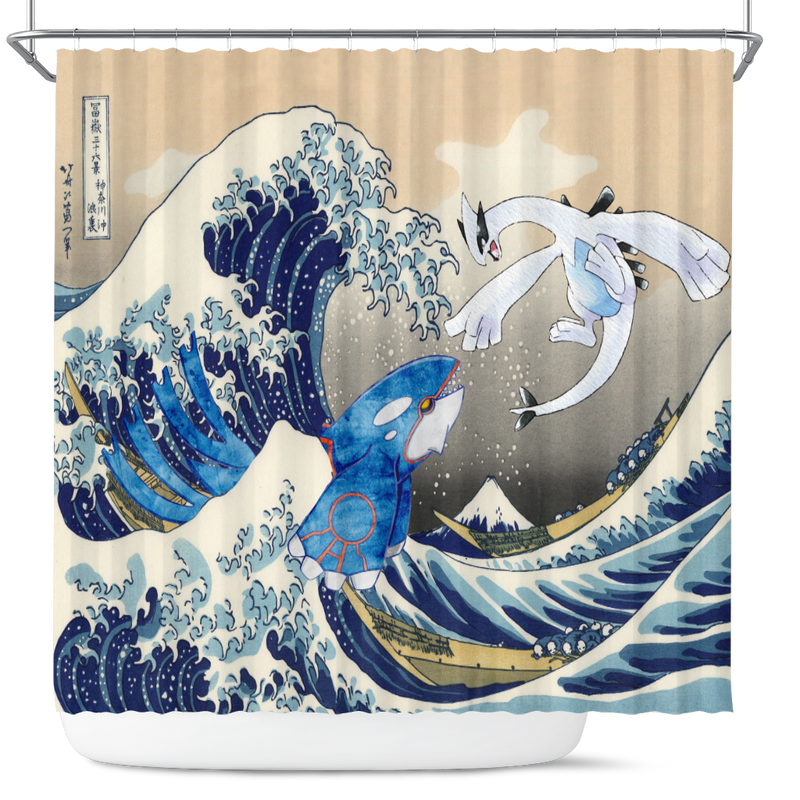 Lugia Vs Kyogre The Great Wave Japan Pokemon Shower Curtain