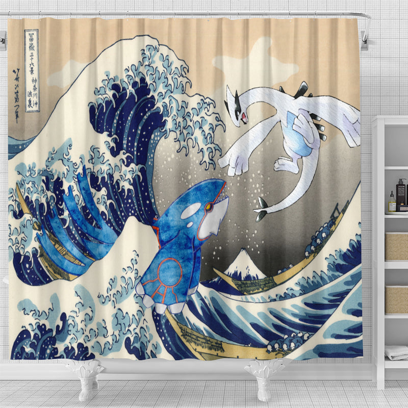 Lugia Vs Kyogre The Great Wave Japan Pokemon Shower Curtain