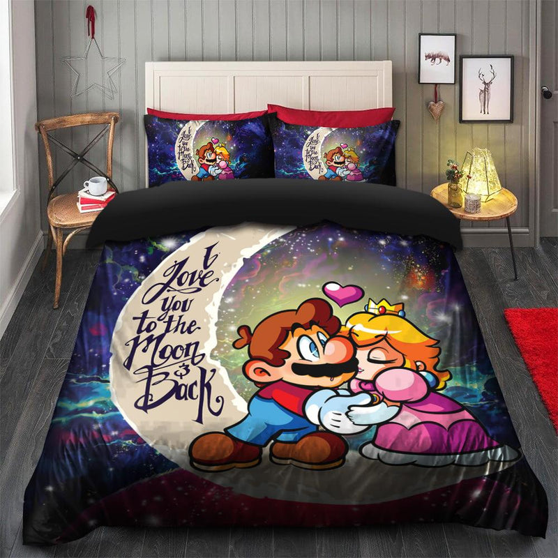 Mario Couple Love You To The Moon Galaxy Bedding Set Duvet Cover And 2 Pillowcases Nearkii