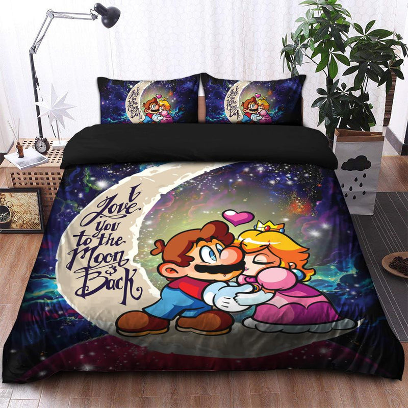 Mario Couple Love You To The Moon Galaxy Bedding Set Duvet Cover And 2 Pillowcases Nearkii