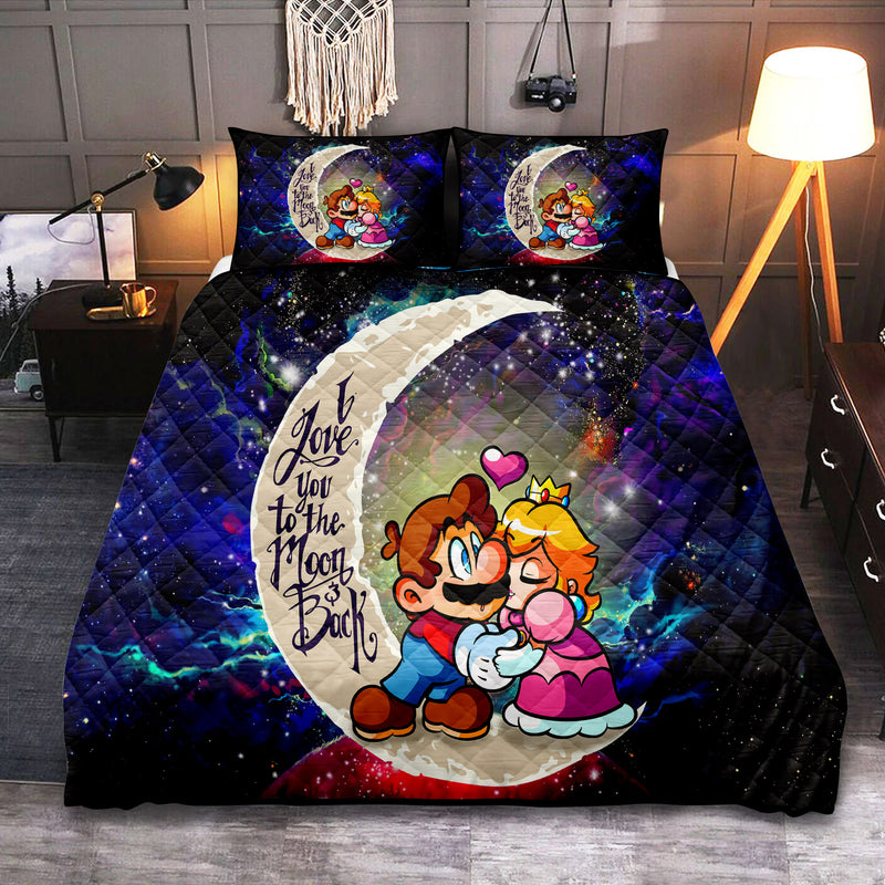 Mario Couple Love You To The Moon Galaxy Quilt Bed Sets Nearkii