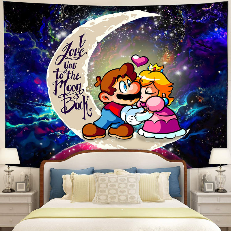 Mario Couple Moon And Back Galaxy Tapestry Room Decor Nearkii