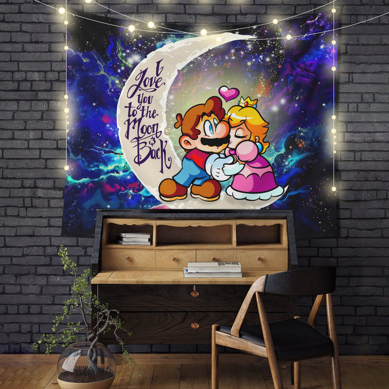 Mario Couple Moon And Back Galaxy Tapestry Room Decor Nearkii