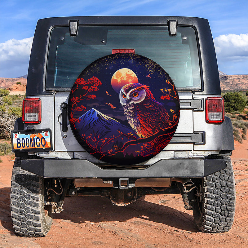 Moon Night Sky Full Of Star Owl Japanese Style Jeep Car Spare Tire Covers Gift For Campers