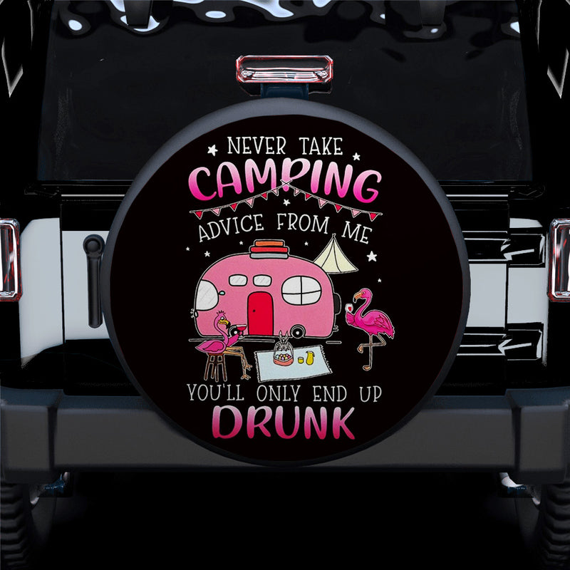 Never Take Camping Advice From Me Flamingo Car Spare Tire Covers Gift For Campers Nearkii