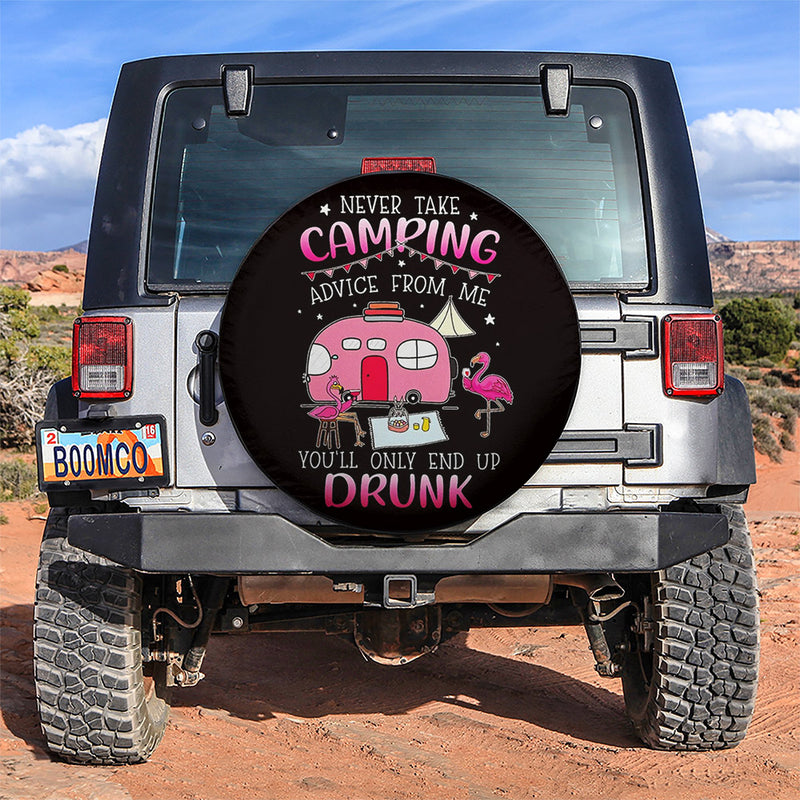 Never Take Camping Advice From Me Flamingo Car Spare Tire Covers Gift For Campers Nearkii