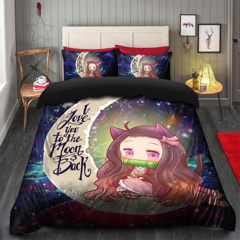 Nezuko Demon Slayer Love You To The Moon Galaxy Bedding Set Duvet Cover And 2 Pillowcases Nearkii