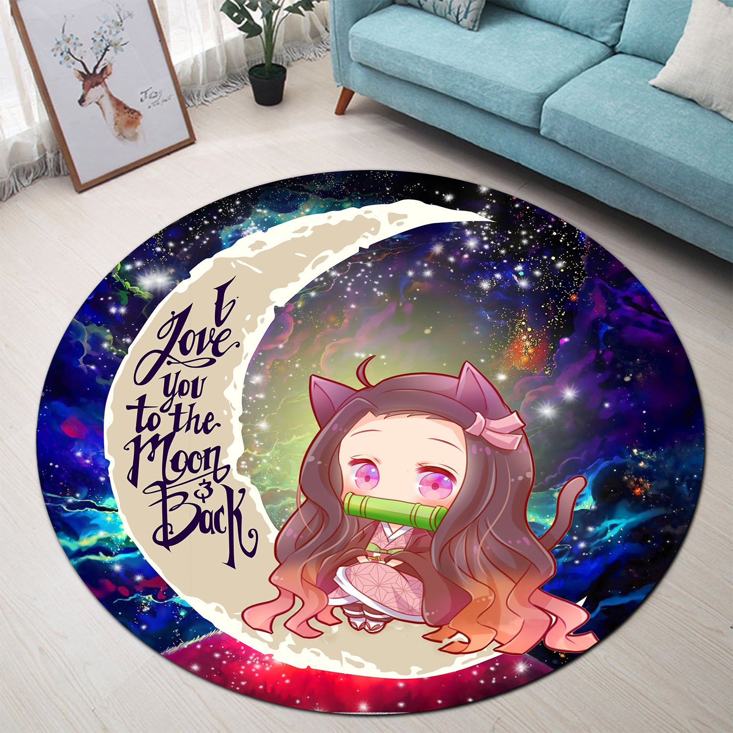 Nezuko Demon Slayer Love You To The Moon Galaxy Carpet Round Rug Home