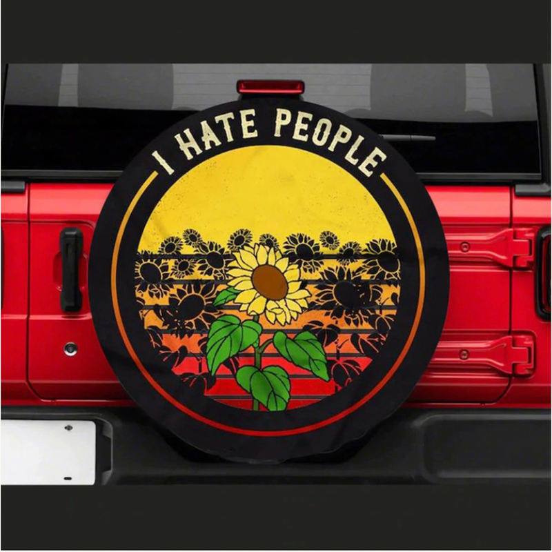 I Hate People Sunflower Retro 70s Style Spare Tire Cover Gift For Campers Nearkii