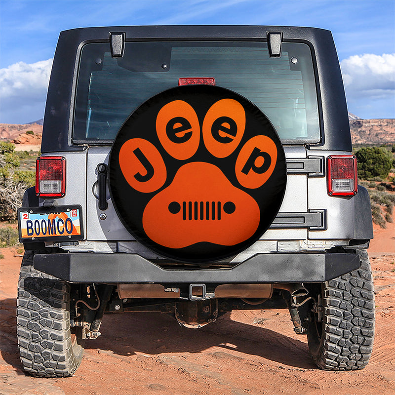 Orange Jeep Paw Car Spare Tire Covers Gift For Campers