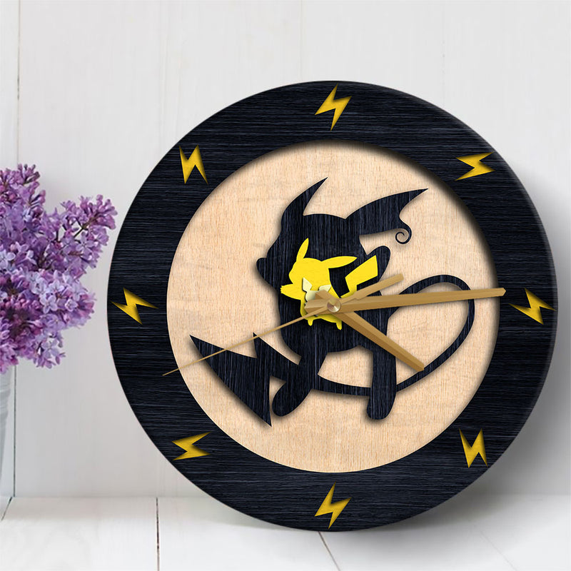 Pikachu Evolution Pokemon Wood Wall Clock Nearkii