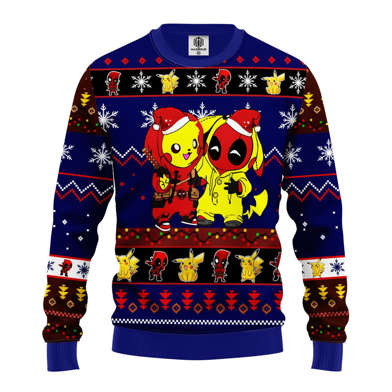 Pikachu Deadpool Christmas Sweater Blue 1 Amazing Gift Idea Thanksgiving Gift Nearkii