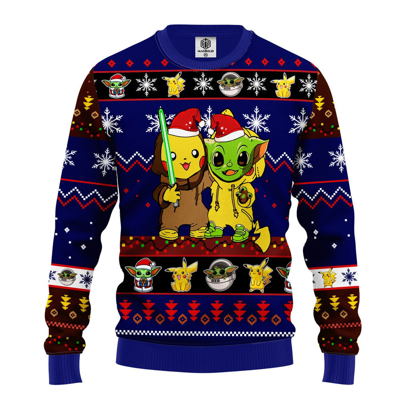 Pikachu And Yoda Ugly Christmas Sweater Blue 1 Amazing Gift Idea Thanksgiving Gift Nearkii