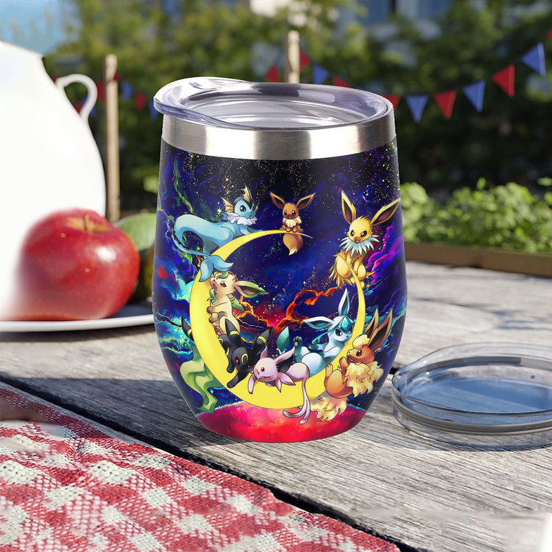 Eevee Evolution Pokemon Family Love You To Moon And Back Premium Wine Tumbler Nearkii