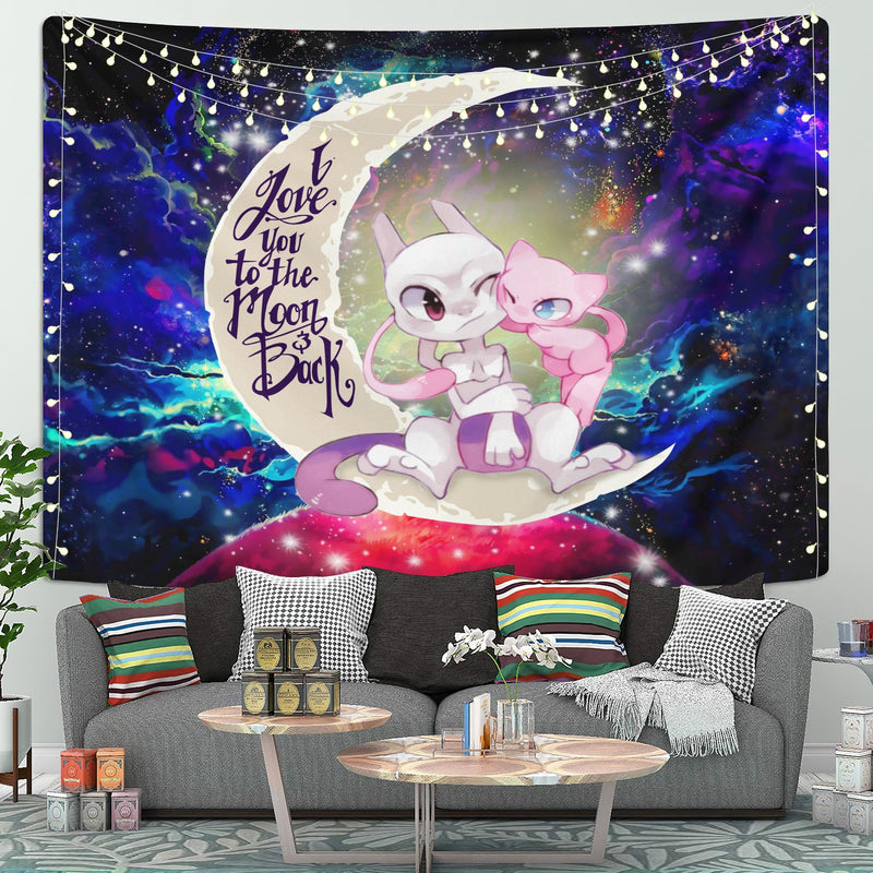 Pokemon Couple Mew Mewtwo Moon And Back Galaxy Tapestry Room Decor Nearkii