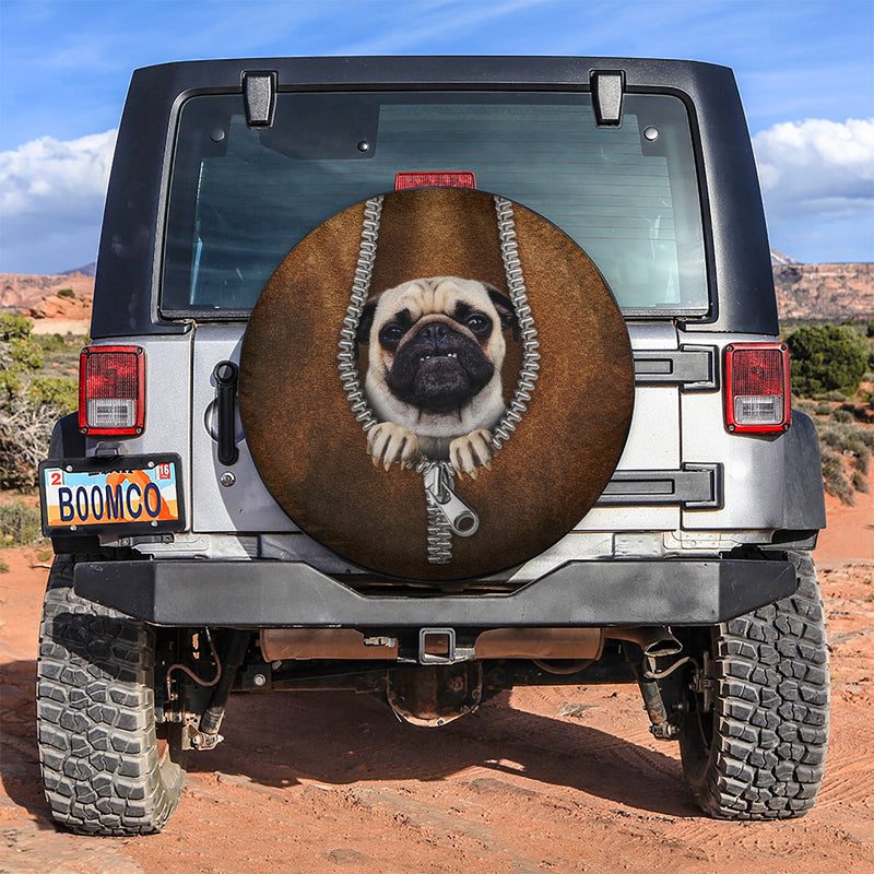Pug Cute Zipper Car Spare Tire Covers Gift For Campers Nearkii