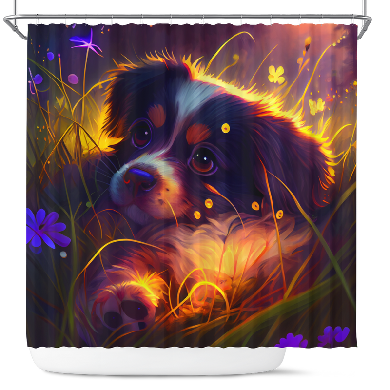 Puppy Bedded Down In The Grass Shower Curtain