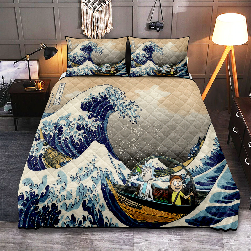 Rick And Morty The Great Wave Japan Quilt Bed Sets