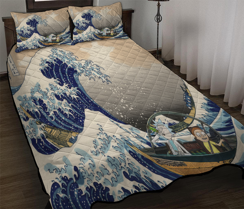 Rick And Morty The Great Wave Japan Quilt Bed Sets