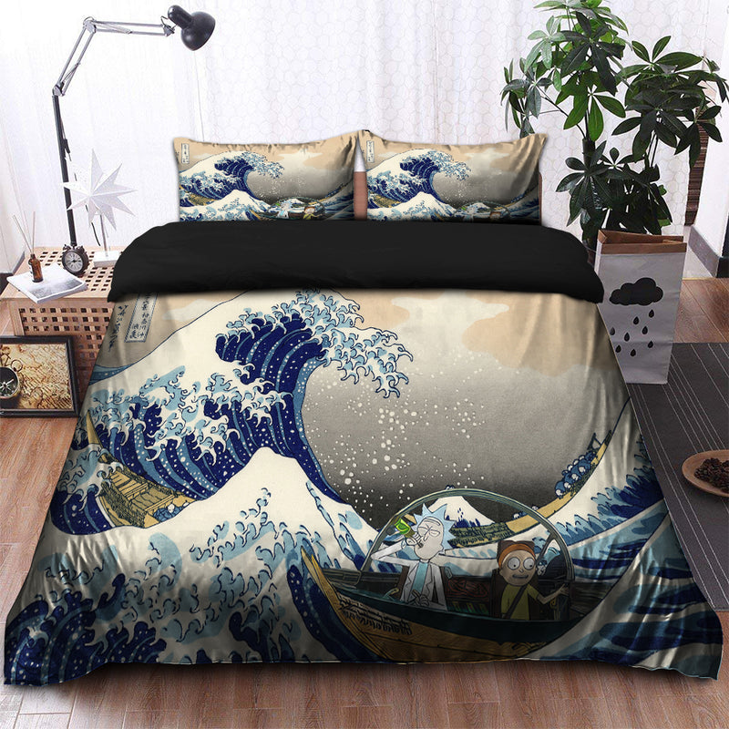 Rick And Morty The Great Wave Japan Bedding Set Duvet Cover And 2 Pillowcases